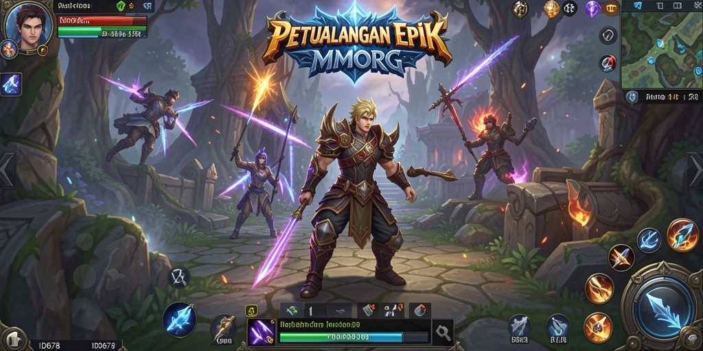 Tangkapan layar utama gameplay <strong>ID678</strong>, menunjukkan petualangan seru di dunia MMORPG.