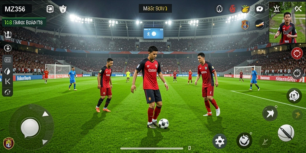 Tampilan gameplay MZ356 dengan aksi sepak bola mendebarkan.