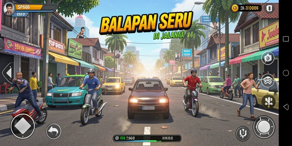 Screenshot SP666 menampilkan balapan seru dengan mobil yang cepat.