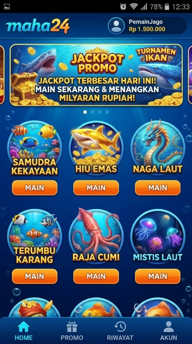Tampilan utama aplikasi maha24 yang mudah digunakan.
